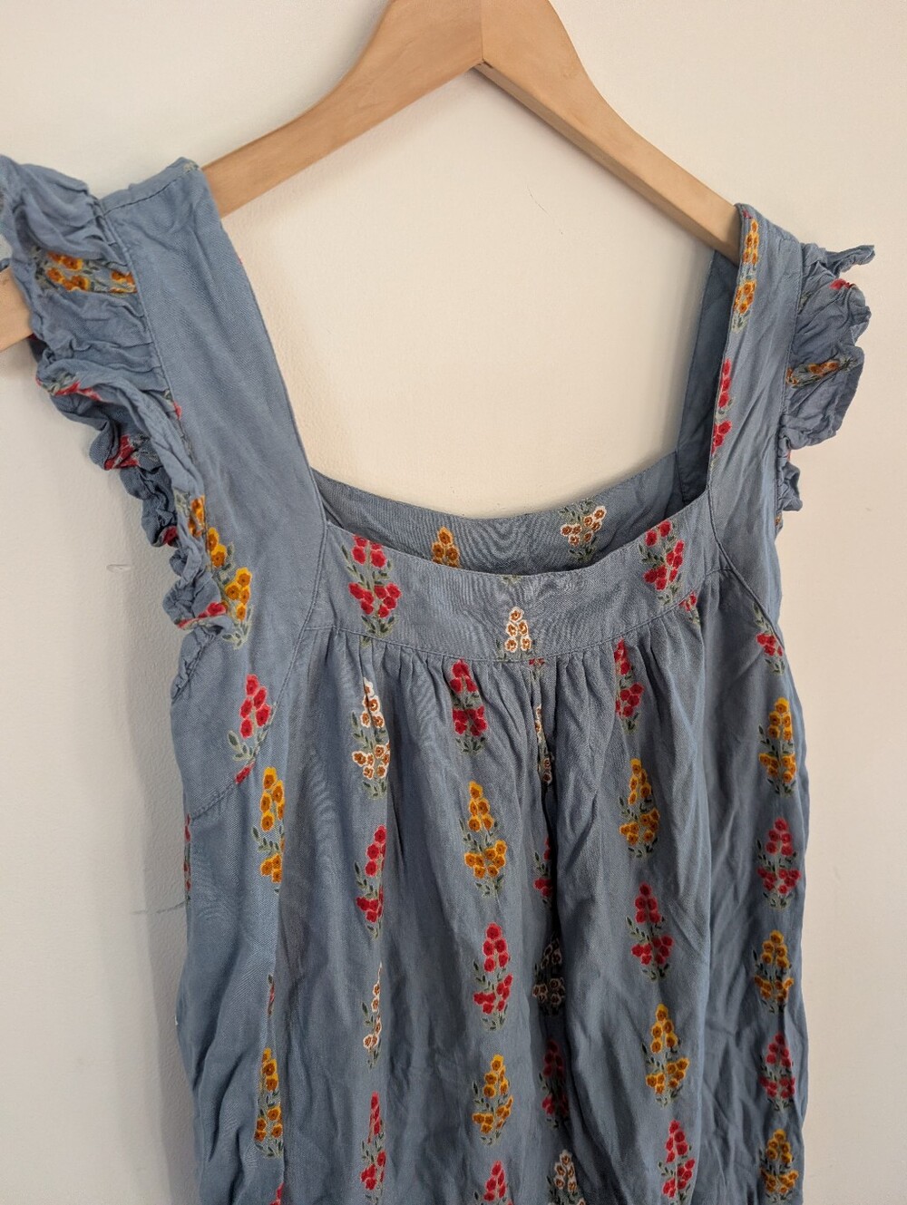 Sunshine Tienda Ruffle Sleeve Tank Dress Square Neck Mini Floral Blue Grey M/L - Picture 4 of 5